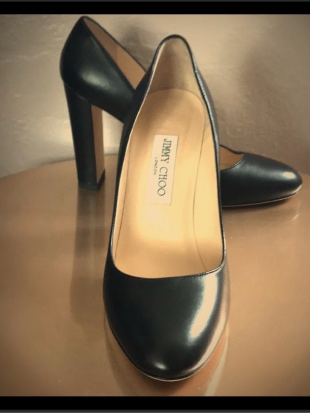 Jimmy Choo Black Leather Chunky Heel Pump